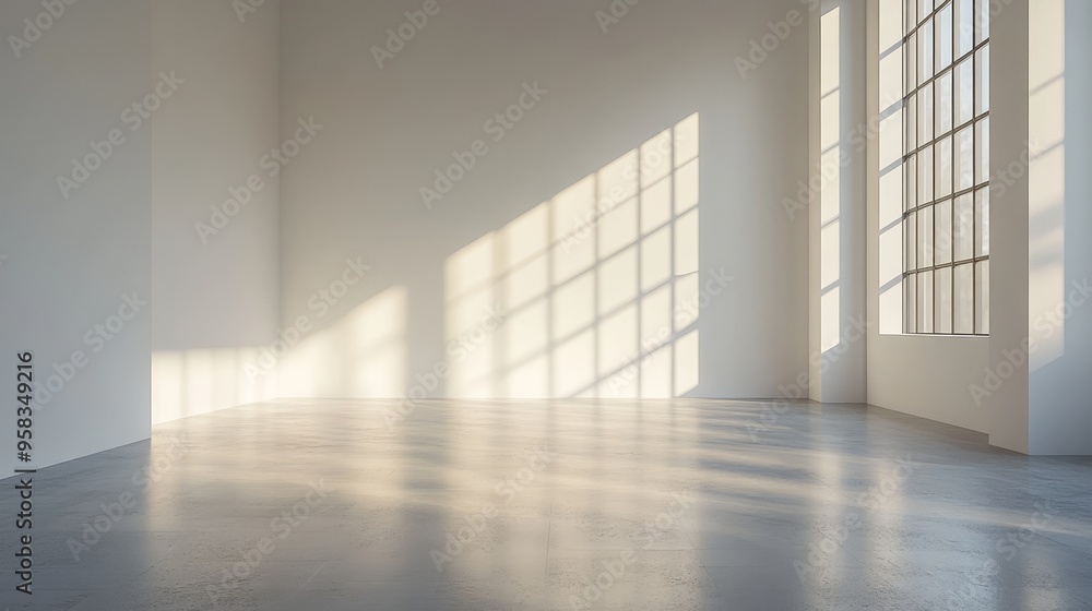 Poster the subtle light and shadow reflections on the white walls create a simple and peaceful atmosphere. 