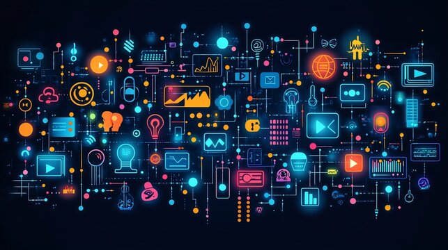 Vector illustration of mind map on modern communication methods such as social media podcasts and video content
