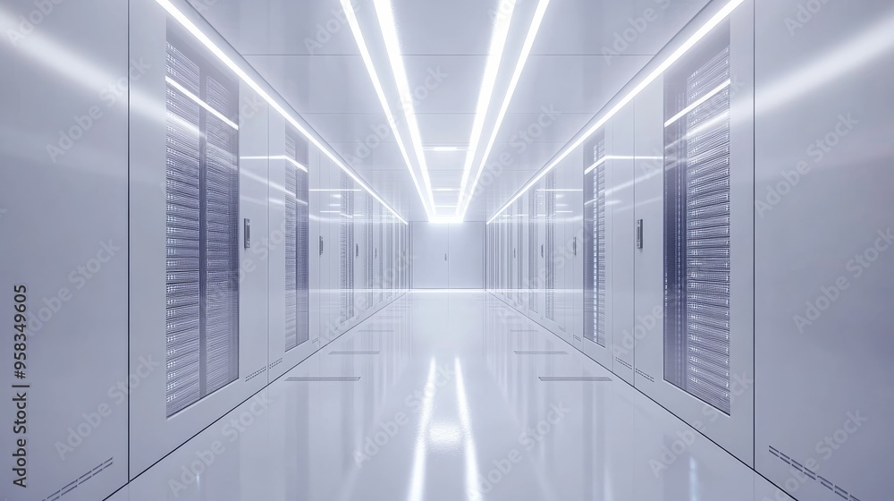 Aufkleber a modern data center with rows of high-tech servers and cool lighting