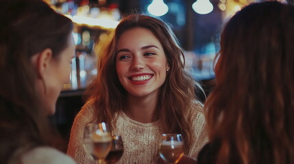 group of pretty young women having fun in a bar