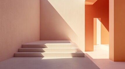 Minimalist Interior Design with Staircase and Sunbeams