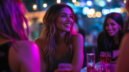 group of pretty young women having fun in a bar