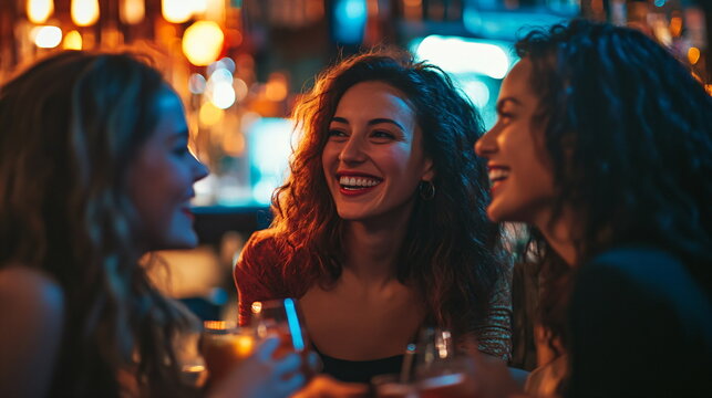 group of pretty young women having fun in a bar