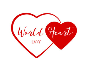 World Heart Day, flat vector illustration for banner or poster. Text World Heart Day with hearts shaped frame isolated on white background.