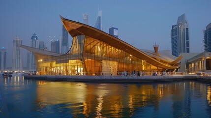 Obraz premium visit to the Dubai Opera, a world-class performing arts venue in the shape of a dhow.