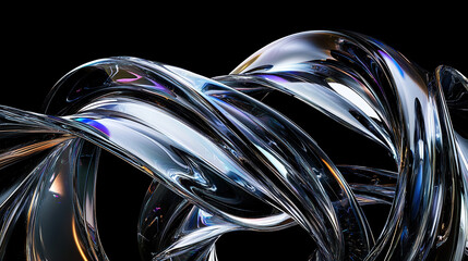 3D rendering chrome and glass ribbon abstract background with rich colors and fine details, design material asset