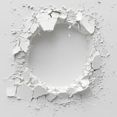 Clean Breakthrough of White Wall with Rubble and Fractured Edges