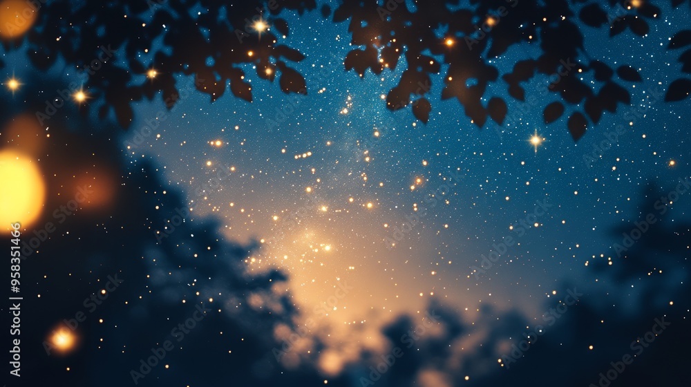 Poster dreamy blurred starry sky with subtle light streaks and soft gradients, creating a tranquil and ethe