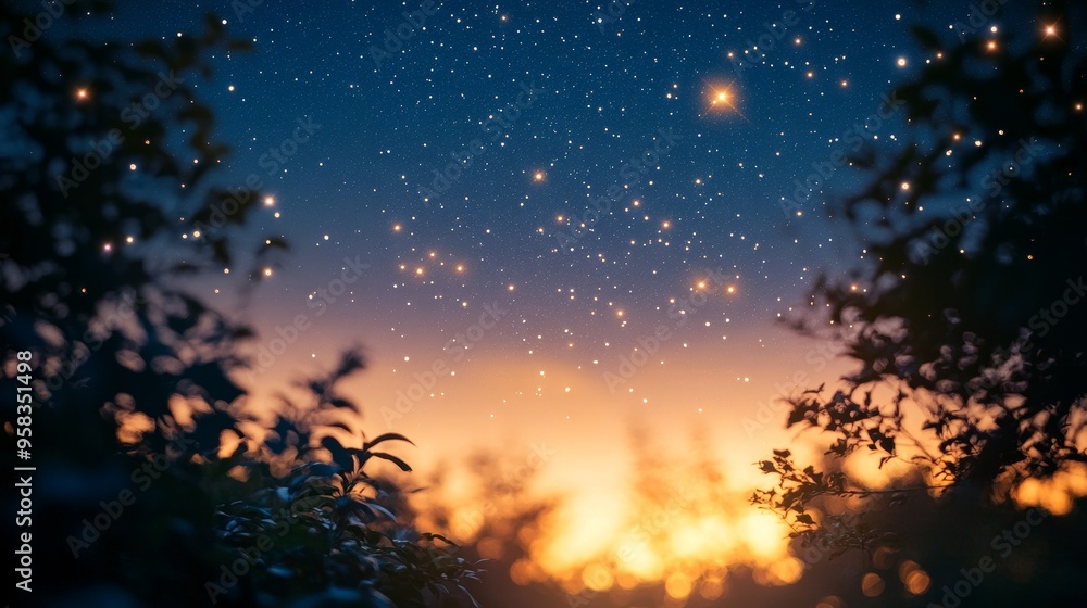 Poster dreamy blurred starry sky with subtle light streaks and soft gradients, creating a tranquil and ethe