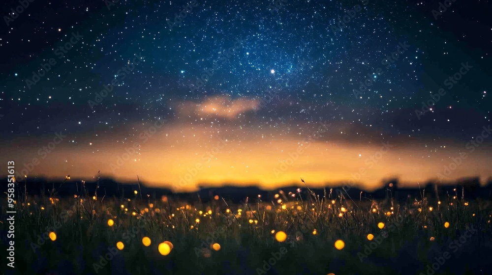Poster dreamy blurred starry sky with subtle light streaks and soft gradients, creating a tranquil and ethe