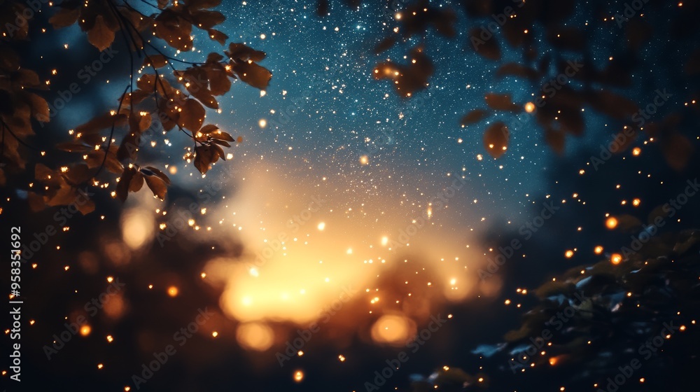 Poster dreamy blurred starry sky with subtle light streaks and soft gradients, creating a tranquil and ethe
