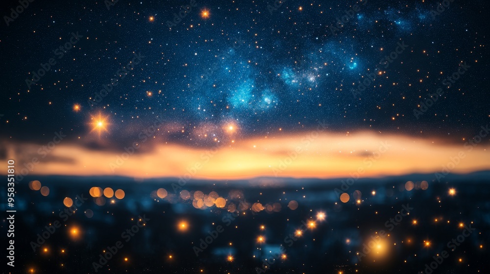 Poster dreamy blurred starry sky with subtle light streaks and soft gradients, creating a tranquil and ethe