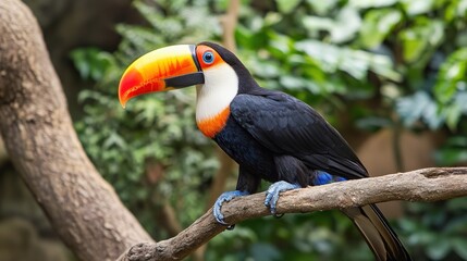 Colorful Toucan Perched on a Branch, Showcasing Its Vibrant Plumage and Large, Distinctive Beak. 