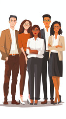 Obraz premium group of office colleagues posing for group photo 2d character design free hand flat colors design UI ux graphics style casual and formal clothing employee working employees teamwork team illustration