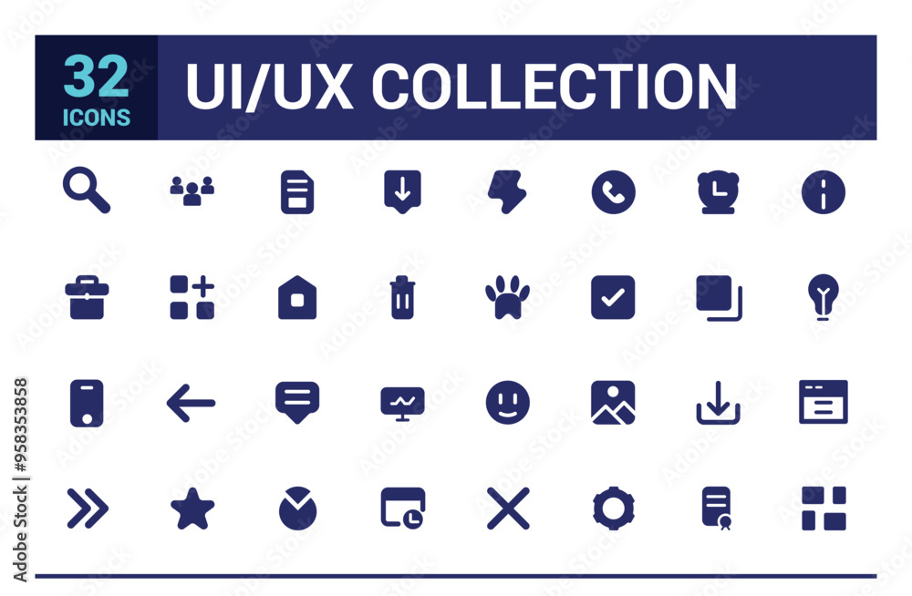Poster ui ux icon set, user interface icon collection. solid icon pack. glyph icon set.