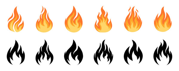 Fire flat. Fire icons vector set. Flat icons. Vector