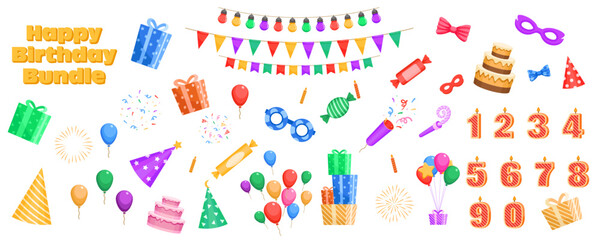 Happy birthday. Happy birthday bundle set. Cerebrate decoration.