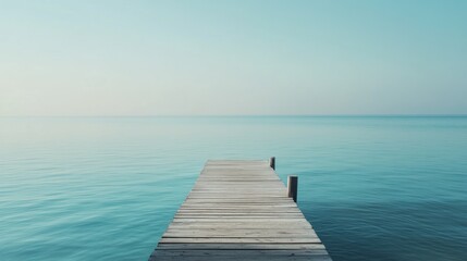 Fototapeta premium Tranquil Wooden Pier Extending into a Serene Lake