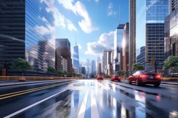 Obraz premium Crossover car city road architecture.