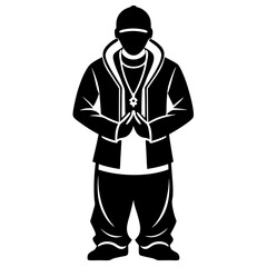 Obraz premium A man dressed as an icon rapper stands upright 