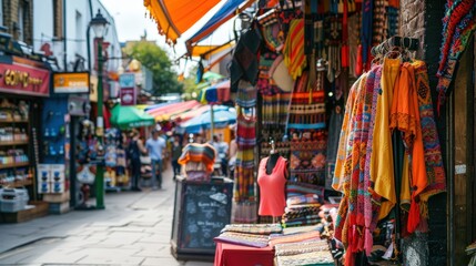 Naklejka premium Picture the vibrant street markets of Camden Town, known for their alternative fashion, arts, and eclectic food stalls