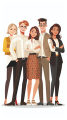 Fototapeta premium group of office colleagues posing for group photo 2d character design free hand flat colors design UI ux graphics style casual and formal clothing employee working employees teamwork team illustration