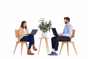 A Charming Interview Exchange: Engaging Dialogue between Two Professionals in a Comfortable Setting with a Touch of Nature