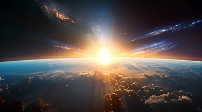 cinematic sunrise in the outer space