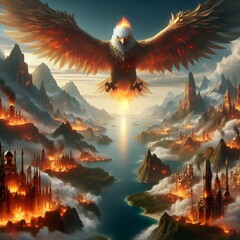 flying hawk on sky nature beautiful landcape fantasy