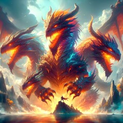 Strong and Big dragon fire war with beautiful landscape nature