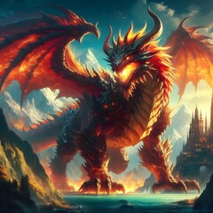 big and strong dragon walk whit beautiful landscape fantasy