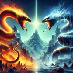 sneak fire and white sneak with landscape fantasy