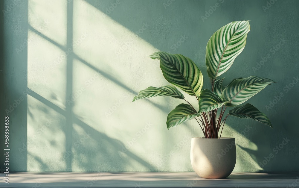 Poster 3d rendering of a close up of a calathea plant adorned with sanderiana in an indoor setting