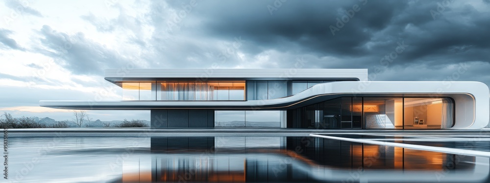 Poster 3d rendering of a modern architectural design featuring a sleek facade and an innovative layout