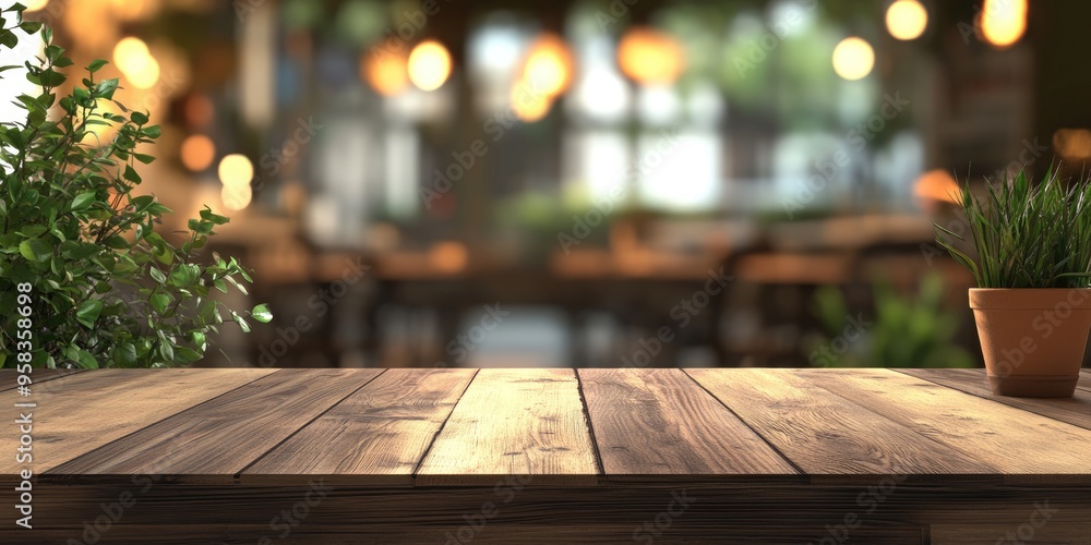 Poster 3d rendering of a table top with blurred restaurant background