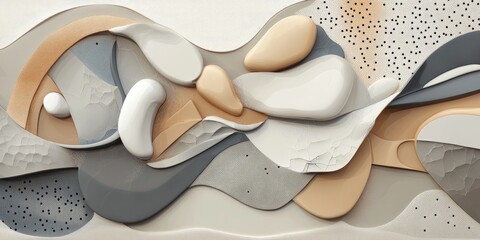 Obraz premium 3D rendering of an abstract art painting in beige and grey tones