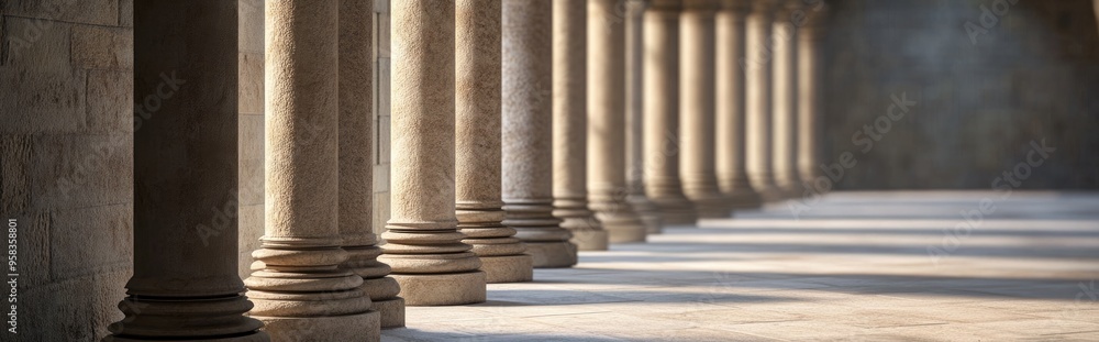Aufkleber 3d rendering of stone columns in a cathedral cloister
