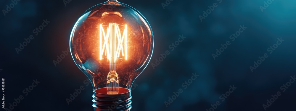 Poster 3d rendering of a close up view of an illuminated light bulb with space for text