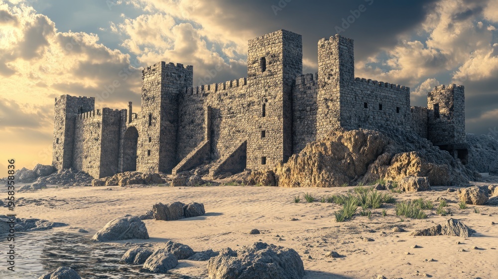 Poster 3d rendering of an ancient fort structure