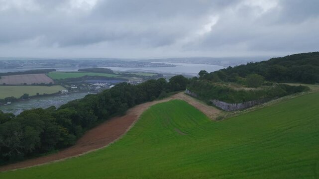 Hawkins Battery Fort over River Tamar from a drone, Cremyll, Plymouth, Devon, England