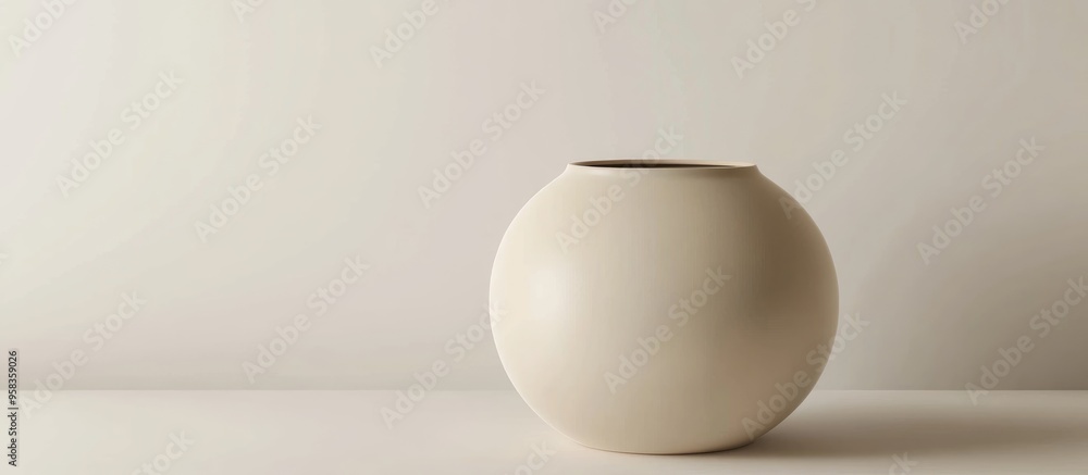 Poster 3d rendering of a close up shot of an empty modern ceramic vase the beige round vase is isolated on 