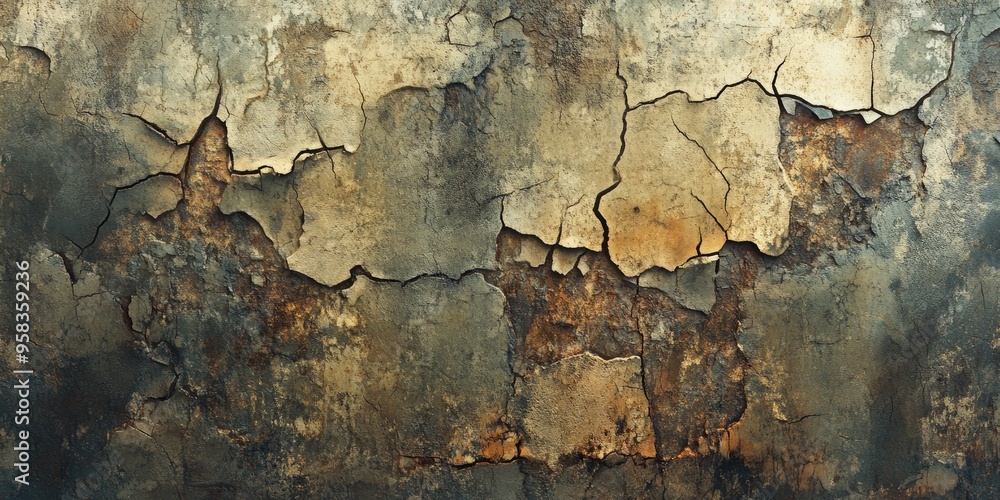 Aufkleber 3d rendering of an abstract backdrop featuring a weathered wall with cracks spots and stains showcas