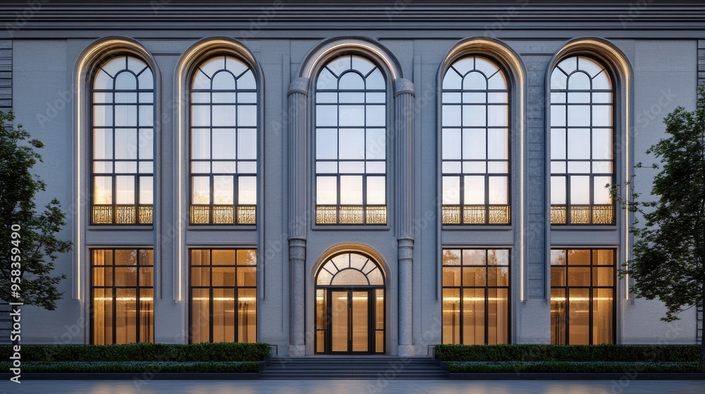 Poster 3d rendering of a building facade featuring windows