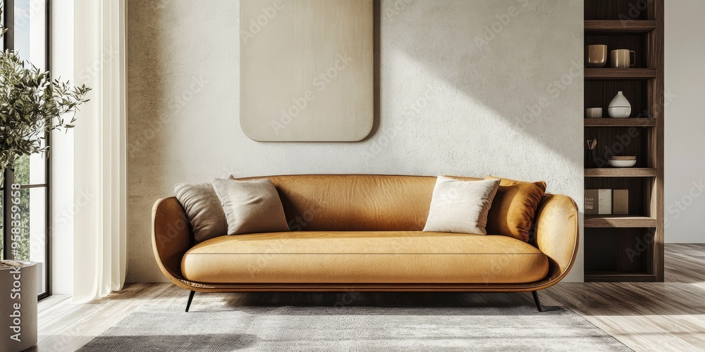 Wall mural 3D rendering of a stylish living room featuring a sofa