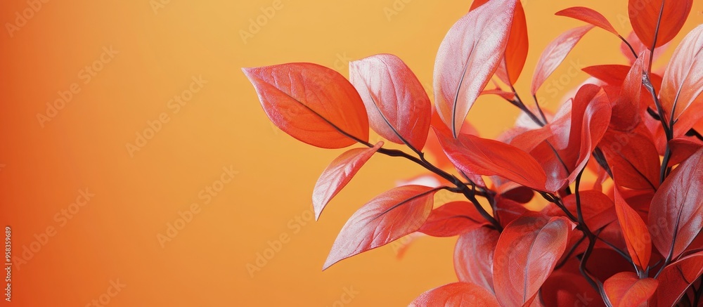 Poster 3d rendering of a plant with red leaves and a complementary background