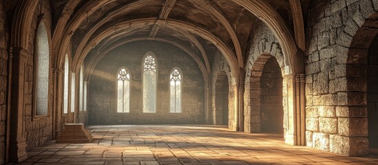 Fototapeta premium 3D rendering of an ancient Romanesque castle interior