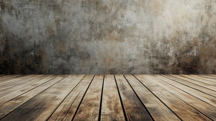 3D rendering of a wooden floor against a grunge wall backdrop