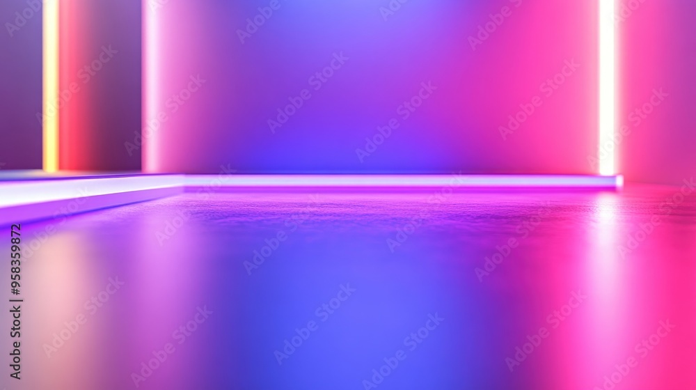 Poster 3d rendering of a tabletop with a blurred background interior