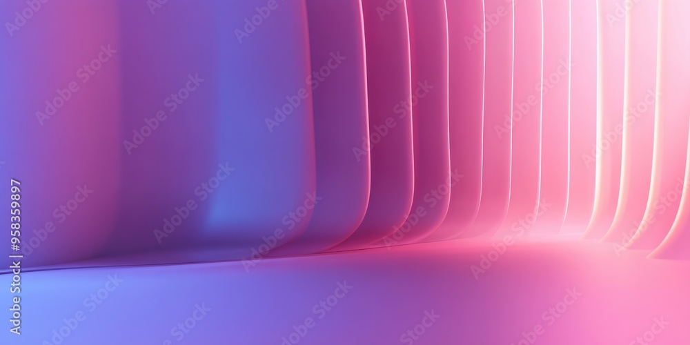 Poster 3d rendering of a blurred bending wall with a gradient line background