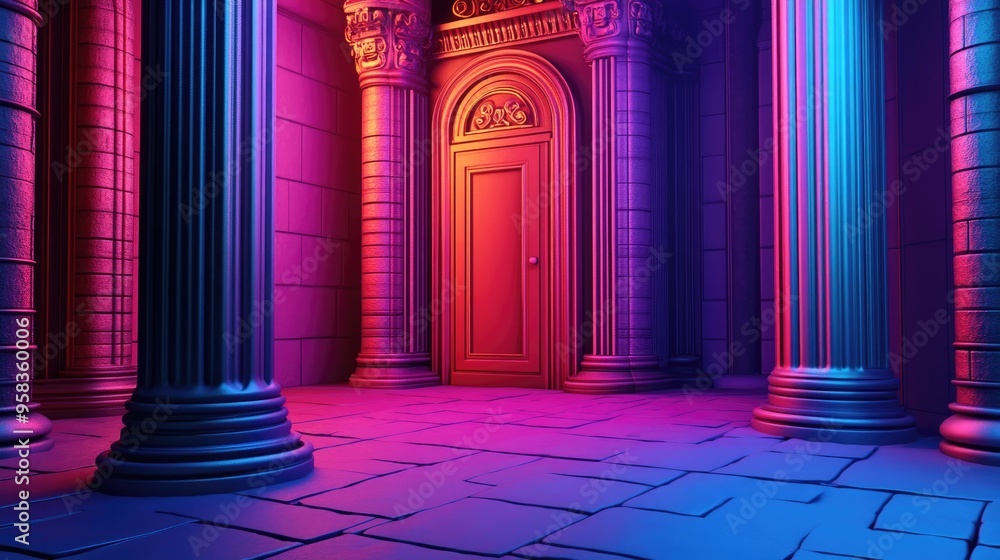 Poster 3d rendering of a close up view of ancient doors